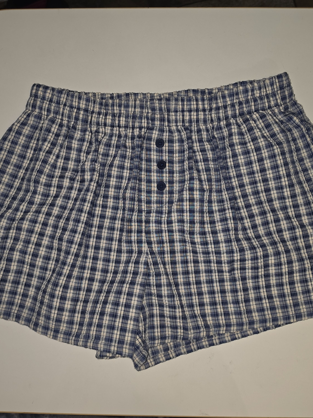 Mighty Fine Navy and White Plaid Women's Athletic Shorts